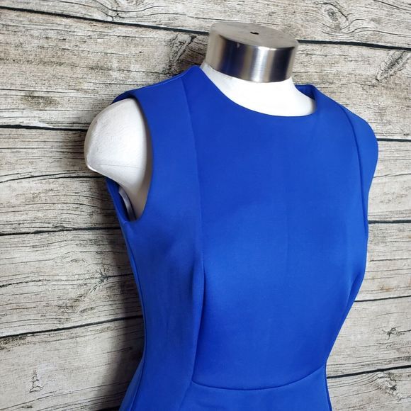 Calvin Klein Womens Sheath Knee Length Dress Size 4 Blue Crew Neck Sleeveless - Picture 2 of 8